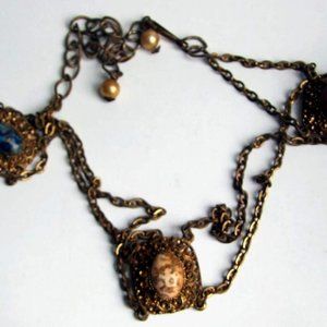 Antique Unique Metal Womens Belt w Carbuncle's Heavy Fabulous RARE